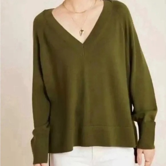Anthropologie Gabby Long Sleeve Cropped Wool Blend Sweater in Green Size Medium - Picture 1 of 10
